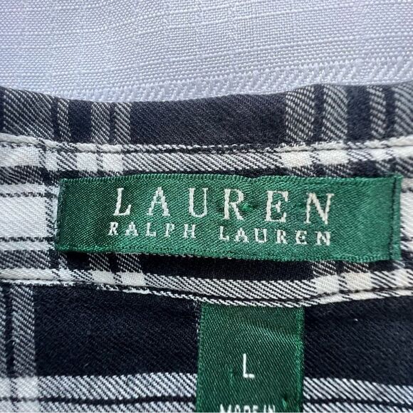 Lauren Ralph Lauren Cotton Black White Plaid Western Button Blouse Flaw SZ L - Picture 10 of 14